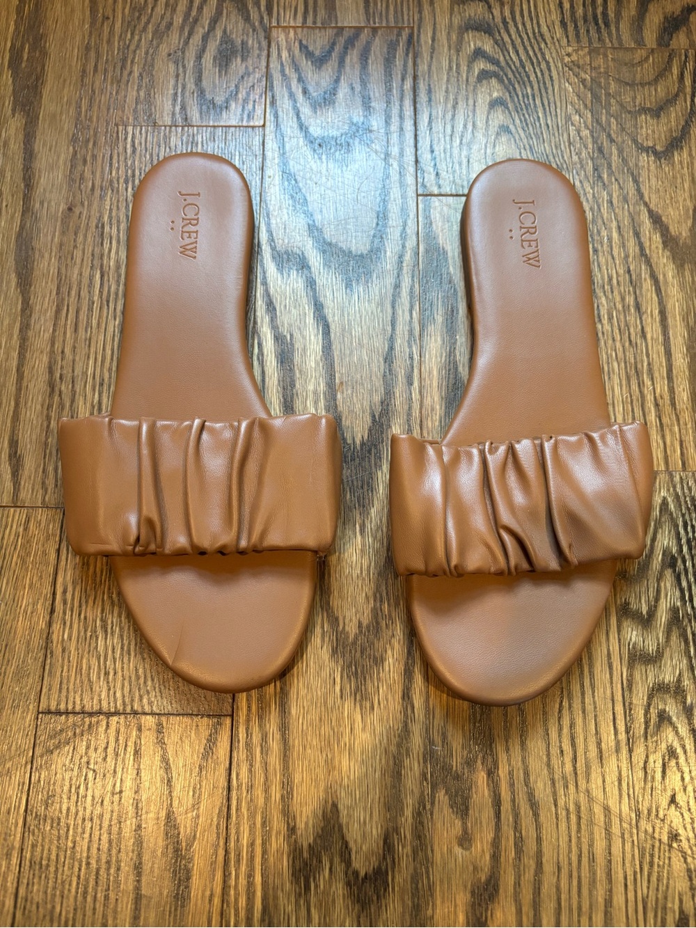 J. Crew Tan Ruched Slide Sandals